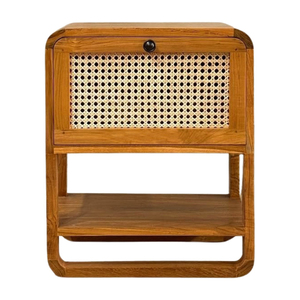 Wholesale Premium Solid Teak Wood Modern Minimalist Pingul <b>Bedside</b> Table Cabinet Rattan Drawer Shelf <b>Storage</b> Apartment Bedroom - Product Image 2