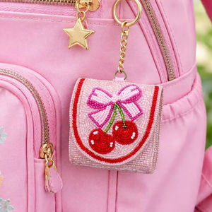 พวงกุญแจผ้าปักลายตกแต่งประดับลูกปัดเม็ดเล็ก รูปแอปเปิ้ล สำหรับกุญแจรถ ทำด้วยมือจากอินเดีย สำหรับกระเป๋า - Product Image 5