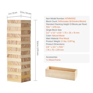 Juego de Torre de Bloques de Madera de Pino Tumbling Timber Toy-54 con Caja de Almacenamiento y Múltiples Opciones de Juego - Product Image 4