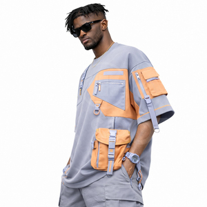 Camiseta Larga Táctica Oversize de Última Moda con Bolsillo Cargo, 100% Algodón, Estilo Urbano, Fabricante OEM - Product Image 2