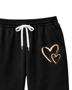 Conjunto de Sudadera con Capucha y Pantalones Deportivos con Estampado de Corazón Negro para Mujer, Sudadera de Felpa Cómoda, Pantalones Casuales a Juego, Estilo Invernal - Product Image 5