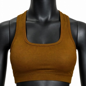 Custom <b>Women</b> <b>Brown</b> Yoga Set Scoop Neck Sports Bra High Waist Flare <b>Leggings</b> Two Piece Activewear Gym Fitness Tracksuit Ribbed - Product Image 4