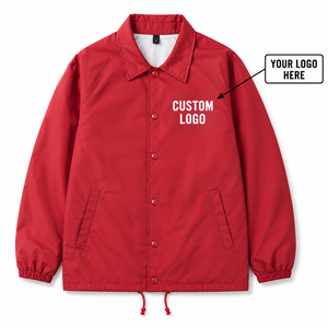 Custom Logo <b>Red</b> Men's Coach <b>Jacket</b> Windproof Casual Polyester Turn-Down Collar Button Front Loose Fit Autumn Style - Product Image 1