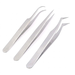 Ensemble de 3 pinces à épiler pour extensions de cils, droites et courbées, en acier inoxydable, outils de beauté de précision - Product Image 1