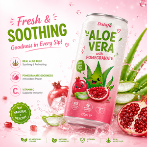 Boisson au jus d'aloe vera et de grenade, vraie pulpe d'aloe vera, vitamine C, sans colorants artificiels, boisson en conserve 330ml, certifiée ISO, HACCP, HALAL - Product Image 2