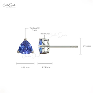 Chordia Jewels Natural Trillion Cut 4MM Tanzanite Gemstone <b>Stud</b> Earrings 925 Sterling <b>Silver</b> Earrings Perfect Gifting Jewelry - Product Image 2