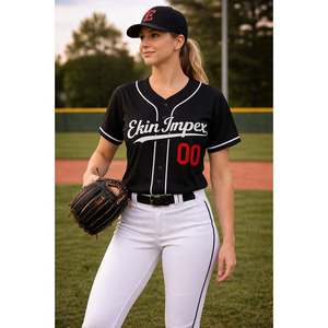 Vêtements de sport personnalisés de haute qualité fabriqués directement en usine, vêtements de sport confortables, maillot de baseball noir uni confortable - Product Image 5