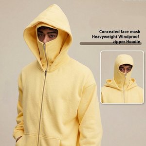 Sweat-shirt personnalisé pour homme, coupe décontractée, avec masque intégré, fermeture éclair intégrale, double capuche, couleur unie, style streetwear urbain décontracté - Product Image 5