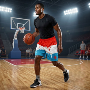 Shorts de basketball pour hommes, taille haute, entrejambe 5 pouces, en maille/polyester, taille élastique, séchage rapide, respirant, extensible, athlétique, tendance - Product Image 5