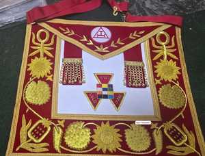 Badge en cuir brodé à la main pour Prêtre Suprême de l'Arche Royale Maçonnique (PHP), à coudre avec dentelle, en velours rouge et fils d'or, Régalia de luxe personnalisée - Product Image 6