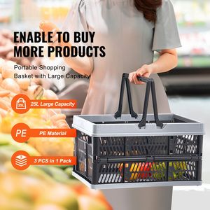Set di 3 Cesti Pieghevoli in Plastica da 25L con Manici per la Spesa, Frutta e Verdura - Product Image 2