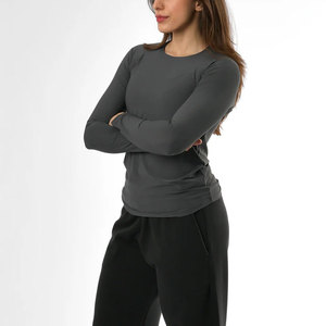 Women's <b>Long</b> Sleeve Gym Jogging Wear Cotton Jersey Stretchable Material Seamless Athletic Sportswear Breathable Compression Tee - Product Image 6