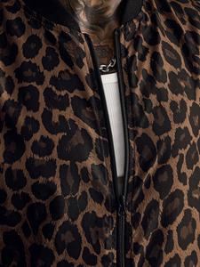 <b>Men</b> Leopard Print Bomber Jacket Brown Animal Print Zip Up Fashion Jacket Streetwear Cheetah Pattern Bomber Wholesale - Product Image 4