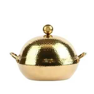Cacerola Premium de Cobre Handi, Olla Tradicional India para Servir, Calentador de Alimentos con Base, Asas de Latón Antiguo, Tapa a Juego - Product Image 4