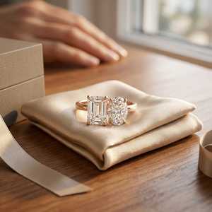 Anillo de Compromiso de Lujo con Diamante Cultivado en Laboratorio de Corte Ovalado, Anillo de Promesa Nupcial de Dos Piedras, Oro de 14K, Certificado IGI, Joyería Fina - Product Image 5