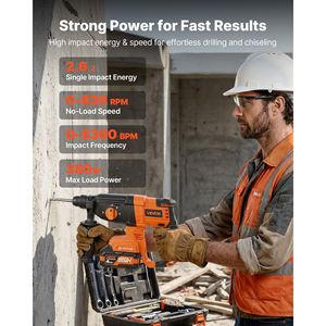 Trapano a percussione rotativo a batteria 20V 7/8 SDS-Plus senza fili brushless con caricabatterie - Include 3 punte da trapano - Product Image 2