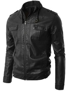 Men's Black <b>Cafe</b> <b>Racer</b> Leather <b>Jacket</b> Motorcycle Biker Slim Fit Zip Up <b>Jacket</b> - Product Image 1