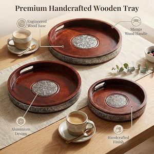 Rounded Wooden Serving <b>Tray</b> Decorative <b>Dinner</b> Plate Food Contact <b>Tray</b> for Dining Table Restaurant Catering - Product Image 2