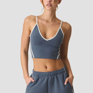Nouvel Arrivage Débardeur de Sport Femme Court Col en V Profond pour Course, Entraînement et Exercice, en Tissu Côtelé Sans Manches - Product Image 3