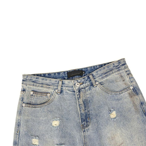 Custom Unisex Acid Wash Distressed Jeans Vintage Mud Dye Denim Cotton/Polyester Baggy Wide Leg Streetwear Cargo Denim Trousers - Product Image 4