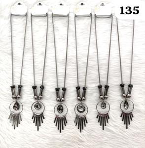 PingBling Contemporary Gunmetal <b>Long</b> <b>Necklace</b> with Geometric Hoop Crystal Pendant and Metal Fringe Drops for Women Party/Gift - Product Image 1
