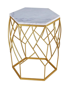 Modern Hexagon <b>Marble</b> <b>Top</b> <b>Side</b> <b>Table</b> with Gold Metal Geometric Frame Luxury End <b>Table</b> for Living Room Bedroom Office Decor - Product Image 4