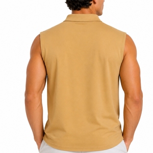 Polo sans manches pour hommes, col montant, haut décontracté, imprimé, tissu Oxford respirant, coupe régulière, tissu lisse - Product Image 2