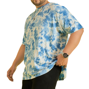 T-shirt pour homme en coton à col rond imprimé bleu ciel, taille plus, coupe classique, manches courtes, vente en gros OEM ODM - Product Image 3