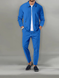 Ensemble de survêtement pour homme en polyester/coton gaufré imprimé respirant style hip-hop – Veste zippée et pantalon de jogging – Tenue de sport décontractée pour l'automne - Product Image 2