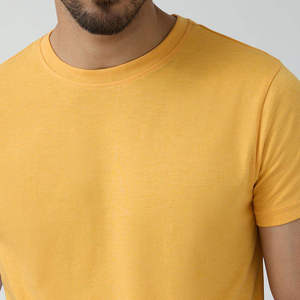 T-shirt en coton jaune uni à manches courtes pour homme, col rond, coupe classique, jersey décontracté respirant - Product Image 4