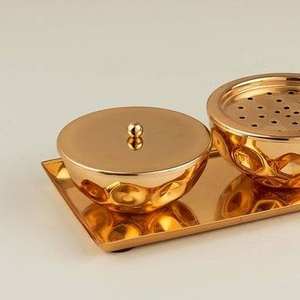 Juego de quemador de incienso de metal de lujo con bandeja, quemador de incienso árabe Oud, soporte para incienso de carbón, decoración para el hogar con fragancia. - Product Image 3