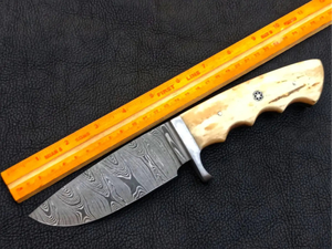 Cuchillo de Caza de Acero de Damasco Forjado a Mano OEM con Mango de Cuerno y Hoja de Punta Caída, Grado Industrial para Supervivencia y Camping al Aire Libre - Product Image 3