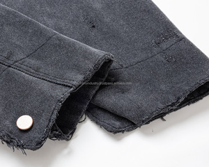 Vintage réversible fermeture à glissière Denim vestes de travail pour hommes femmes brodé lâche lourd lavage endommagé manteaux décontracté - Product Image 3