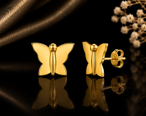 Pendientes de Mariposa en Plata de Ley 925 con Baño de Oro de 18K, Diseño Minimalista y Delicado Hecho a Mano para Ella - Regalo para Mamá - Product Image 2