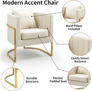 <span class=keywords><strong>Silla</strong></span> moderna de terciopelo de mediados de siglo, cómodos sillones de barril, almohada <span class=keywords><strong>blanca</strong></span>, <span class=keywords><strong>patas</strong></span> de Metal dorado para sala de estar y dormitorio - Product Image 5
