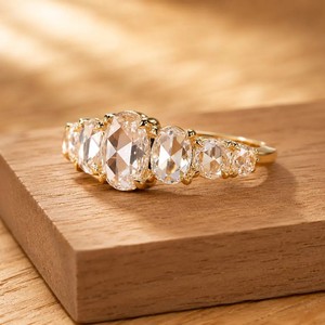 Bague de fiançailles et de mariage en or massif 10K 14K 18K avec diamant rose ovale et rond cultivé en laboratoire, couleur DEF, clarté VS VVS - Product Image 2