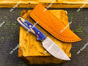 Cuchillo de Supervivencia y Defensa Personal Personalizable OEM Hecho a Mano con Hoja Fija de Damasco, Mango de Madera Pakka y Funda de Cuero - Product Image 3