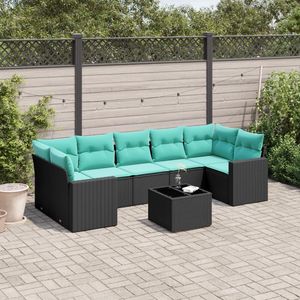 Ensemble de canapés de patio en polyrotin noir, 8 pièces, avec coussins, ensembles de jardin - Product Image 1