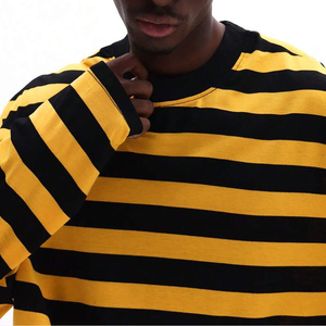 Pull tricoté rayé à manches longues pour homme, col rond, motif jaune et noir, coupe ample, style décontracté, T-shirt rayé pour homme – Grande Vente - Product Image 3