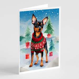 "Paquete de tarjetas de felicitación de 8 # Pinscher miniatura # Whimsical A7 tamaño 5x7 tarjetas en blanco con Sobres" - Product Image 1