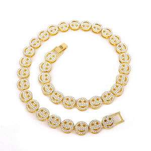 S925 Silver Moissanite Smile Face <b>Statement</b> <b>Necklace</b> Rhodium Plated Hiphop Style Beaded Chain Unisex Everyday Wear - Product Image 6