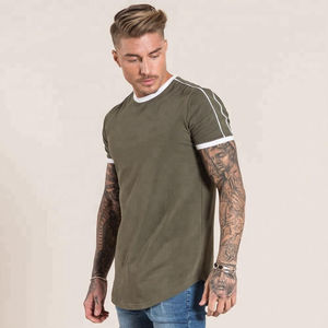 <b>Mens</b> Olive Green Crew Neck T-<b>Shirt</b> Short Sleeve White Contrast Trim Piping Casual Cotton Top Custom Logo OEM ODM Wholesale - Product Image 3