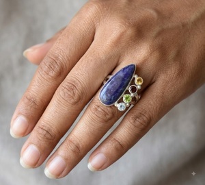 Wholesale Natural Blue Sodalite 925 Sterling <b>Silver</b> Multi Gemstone <b>Ring</b> with <b>Garnet</b> and Peridot Handmade Designer Jewelry - Product Image 6