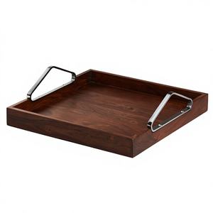 Plateau de service pour petit-déjeuner avec poignées métalliques, plateau en bois poli personnalisé OEM/ODM, plateau de table décoratif de qualité supérieure pour la maison - Product Image 6
