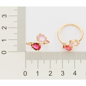 Bague en or 9 carats pour femme avec pierre précieuse, quartz rose en forme de poire, sertie à griffes, pierres roses et rouges, style glamour, bijoux à porter au quotidien - Product Image 3