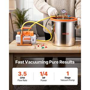 Pompe de dégazage en acier inoxydable à une seule étape 3,5 CFM, kit de chambre à vide de 5 gallons, couvercle en verre trempé, machine d'évacuation des gaz de 5 pieds - Product Image 2