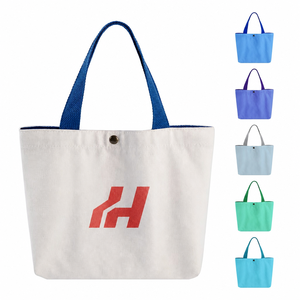 Eco-Friendly Recyclable Cotton <b>Canvas</b> Handbag Button Closure <b>Small</b> Portable Reusable Cotton Tote <b>Bag</b> Custom Logo Cotton - Product Image 1