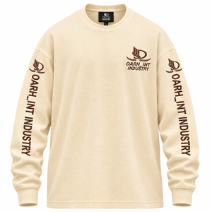 OARH_INT INDUSTRY T-shirt à manches longues en tissu gaufré pour homme, grande taille, décontracté, col rond, logo brodé - Product Image 1