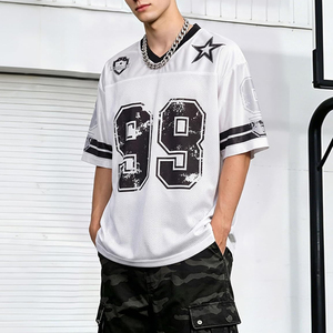 Camiseta de fútbol de malla estampada con cuello en V, manga corta, unisex, ropa deportiva transpirable para adultos, para todas las estaciones - Product Image 5