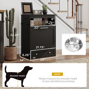 Stazione di Alimentazione Portatile per Animali Domestici, Mobile Contenitore in Bambù per Cibo per Cani con Ciotole Rialzate e Accessori per l'Idratazione, Colore Nero - Product Image 3